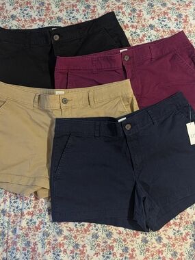 Women’s Cotton Chino Shorts — Black, Burgundy, Khaki, Navy (Lot Of 4 Pieces)